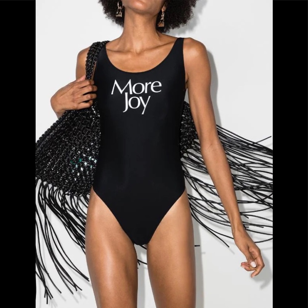 More Joy logo print swimsuits, size M, new
